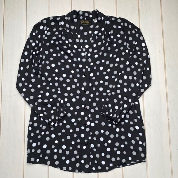 Bob Mackie Polka Dot Long Sleeve Shirt Top - Picture 2 of 12